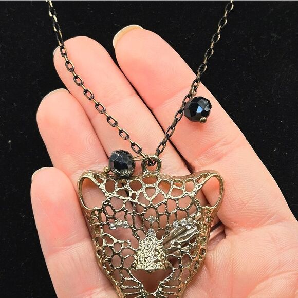 "5/$25" Goldtone Rhinestone Bead Gunmetal Goldtone Jaguar Necklace 23" - Picture 7 of 8